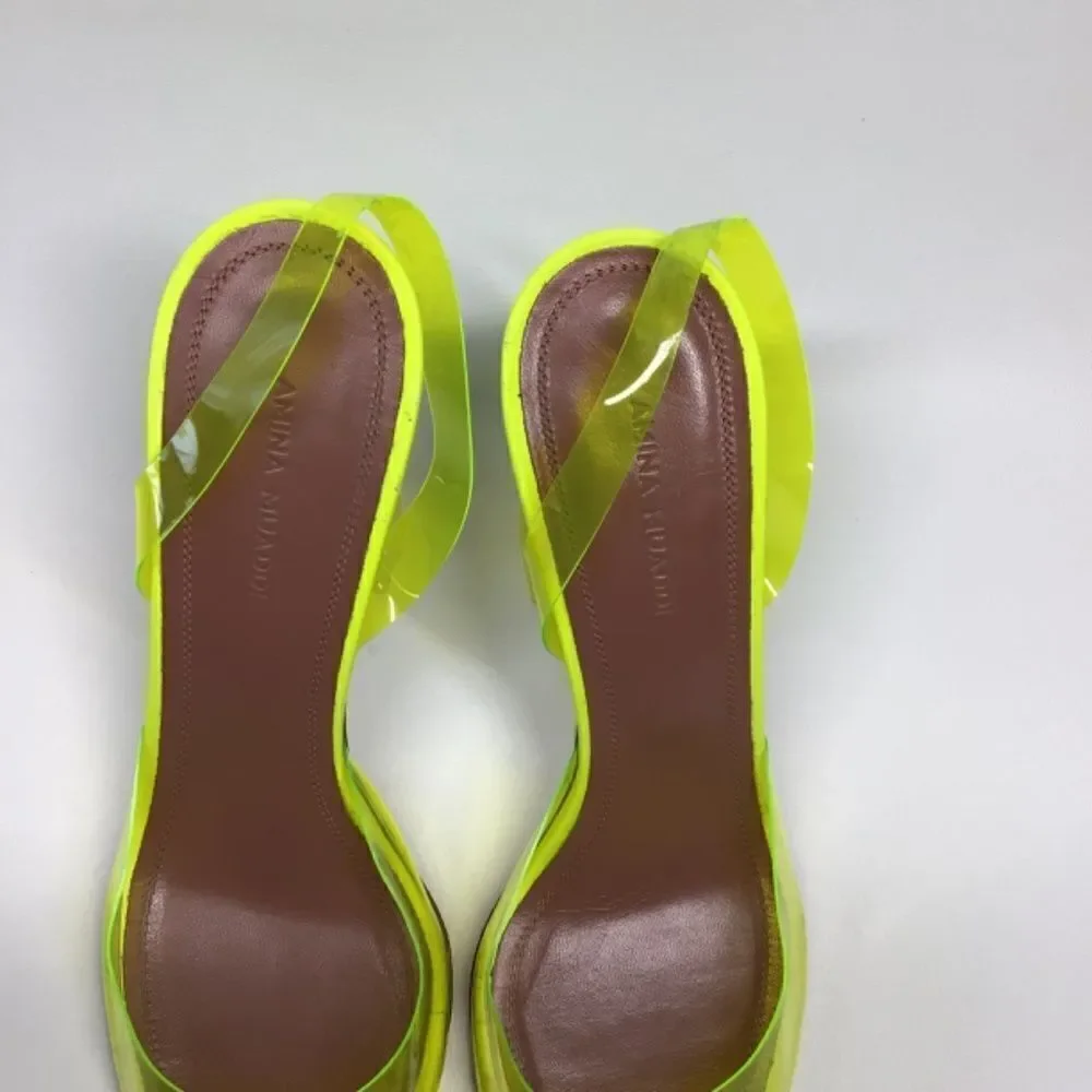 Amina Muaddi Holli‎ Slingback Heels Yellow PVC Pointed Toe Women’s EU 38